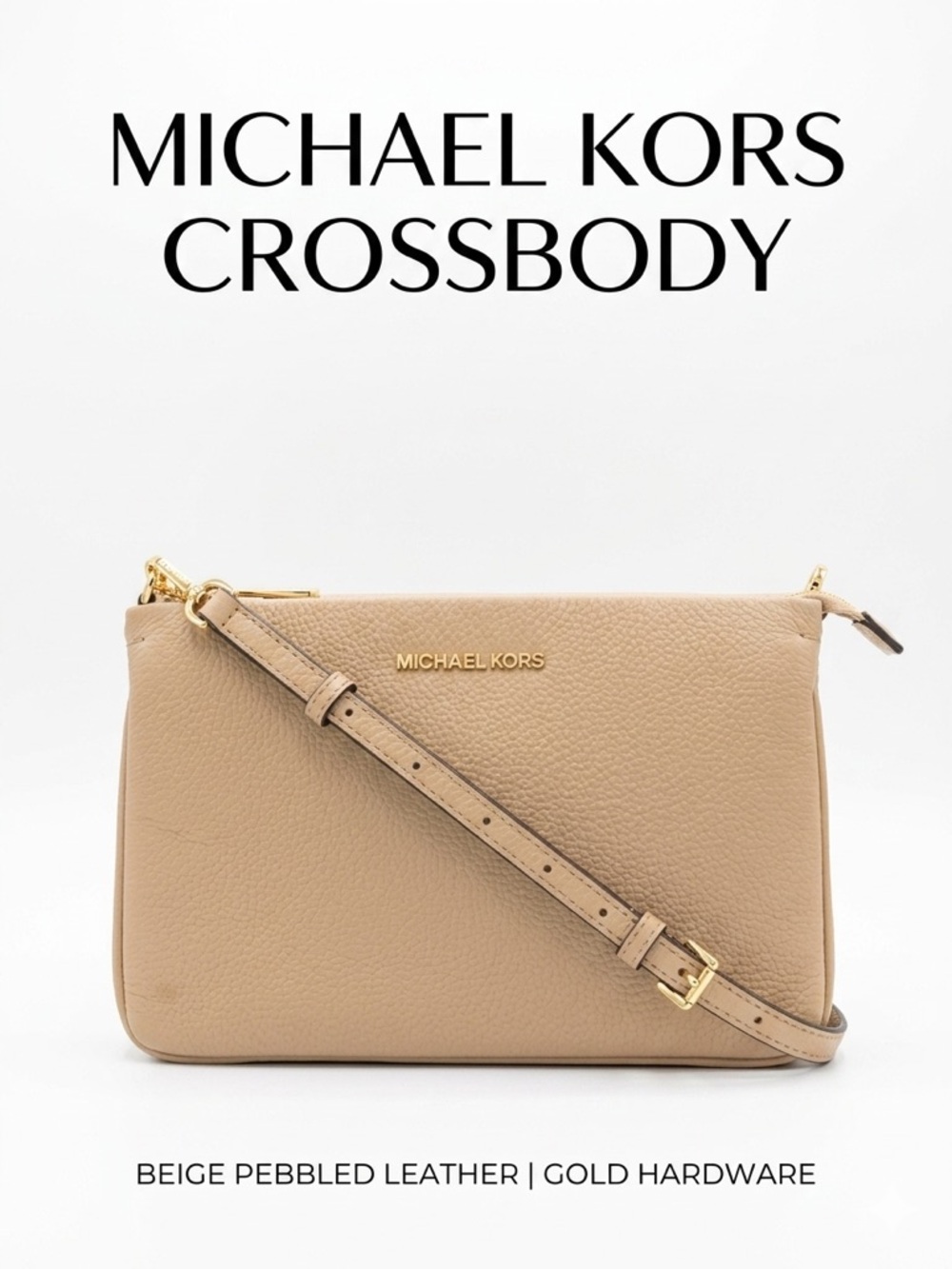 Michael Kors Beige Pebbled Leather Jet Set Travel Crossbody